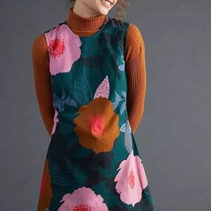 Pink and Green Sheath Mini Dress Sleeveless Turtleneck